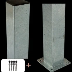 New Plus Stålstolpe m/fod 8x8x96 cm  inkl. 1 stk. stolpeafdækning/bolte