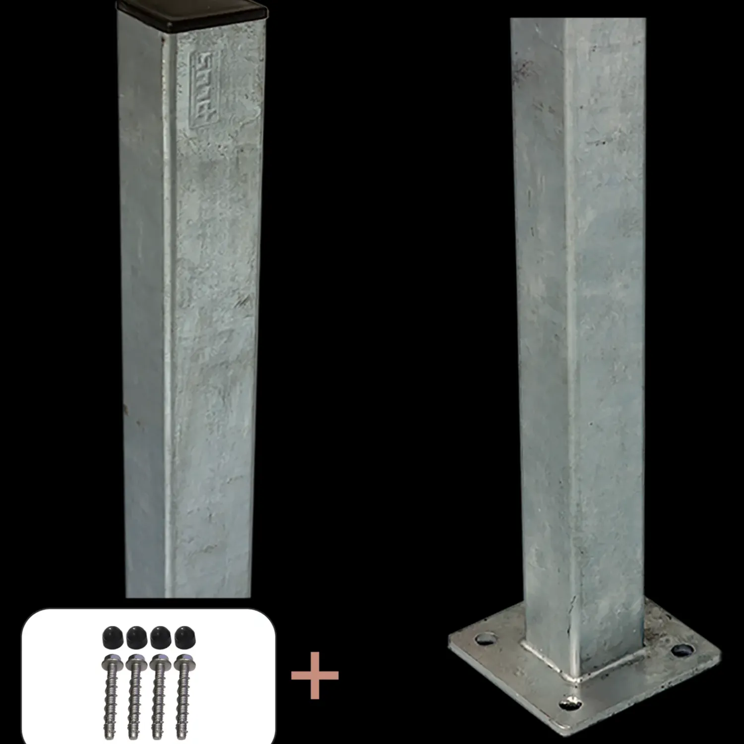 Outlet Plus Stålstolpe m/fod 4,5x4,5x132 cm m/stolpeafdækning/bolte