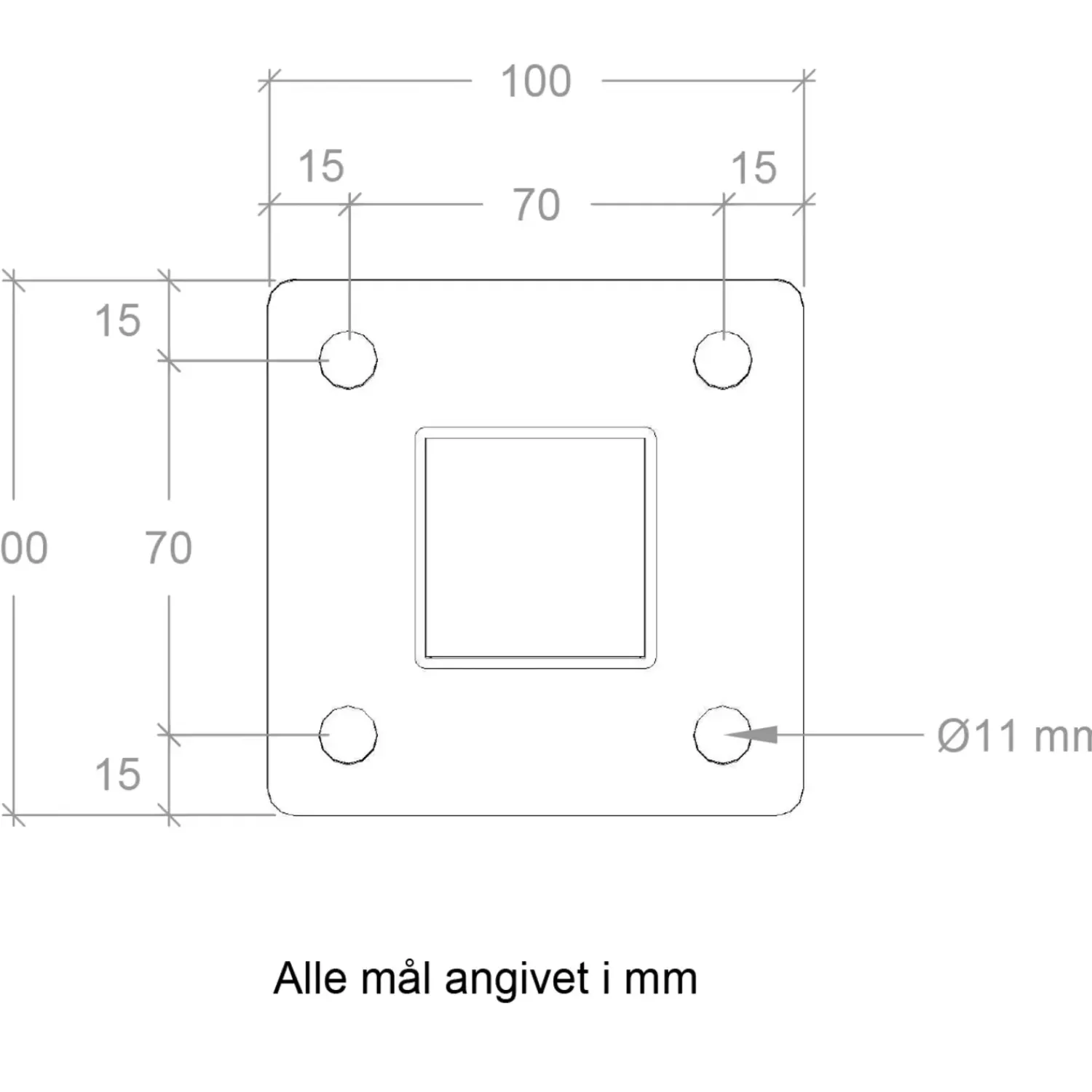 Outlet Plus Stålstolpe m/fod 4,5x4,5x132 cm m/stolpeafdækning/bolte