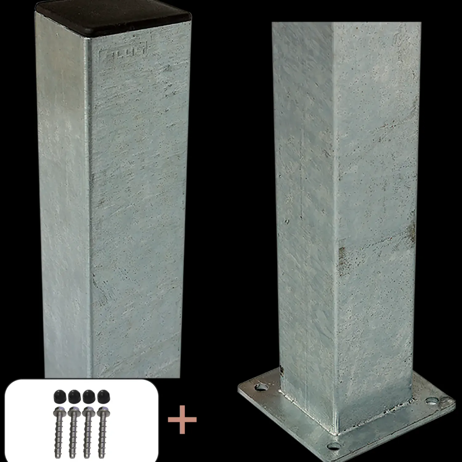 Outlet Plus Stålstolpe m/fod 8x8x132 cm inkl. 1 stk. stolpeafdækning/bolte