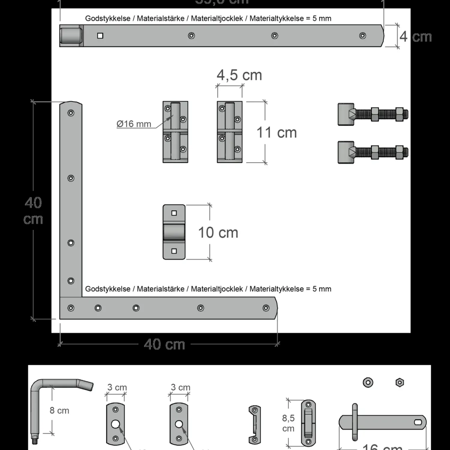 Plus Havelåger^Tangent Enkeltlåge inkl. beslag 95x140 cm umbragrå