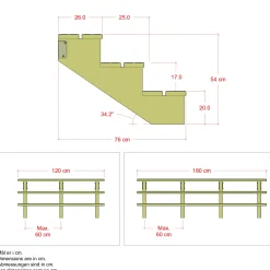 Hot Plus Terrassetrappe 3 trin 54x76 cm 34,2° 180 cm