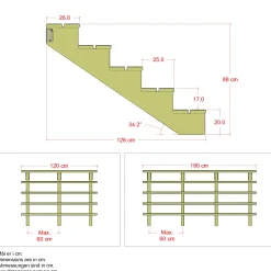 Discount Plus Terrassetrappe 5 trin 88x126 cm 34,2° 180 cm