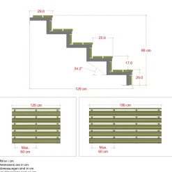 Plus Trapper Og Lemme^Terrassetrappe 5 trin 88x129 cm 34,2° 180 cm