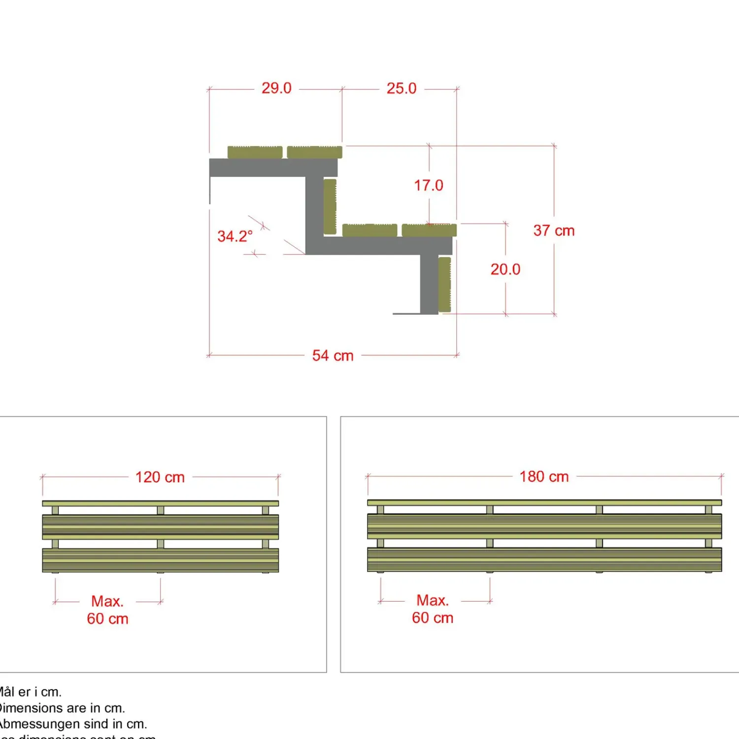 Plus Trapper Og Lemme^Terrassetrappe 2 trin 37x54 cm 34,2° 120 cm