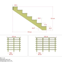 Plus Trapper Og Lemme^Terrassetrappe 7 trin 122x176 cm 34,2° 180 cm