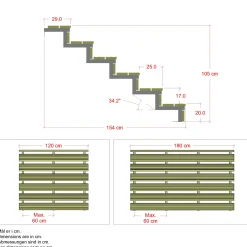 Plus Terrassetrappe 6 trin 105x154 cm 34,2°  180 cm