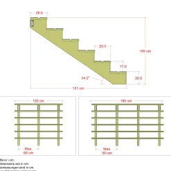 Clearance Plus Terrassetrappe 6 trin 105x151 cm 34,2° 180 cm