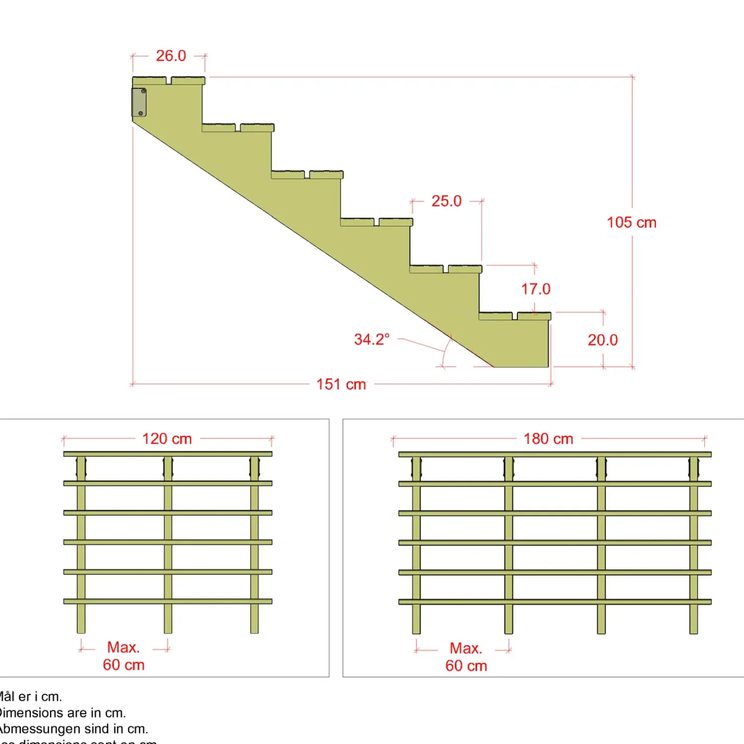Clearance Plus Terrassetrappe 6 trin 105x151 cm 34,2° 180 cm