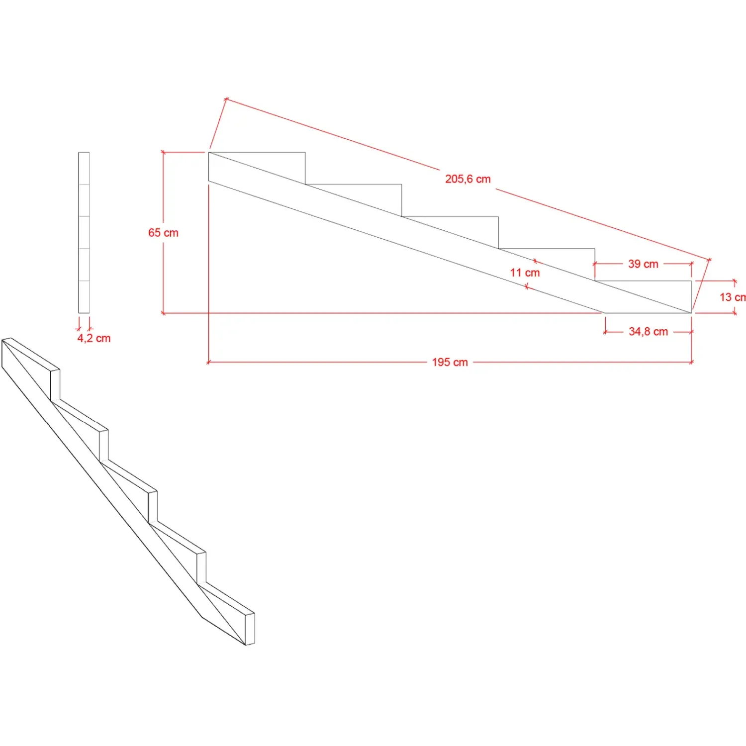 Discount Plus trappevange 5 trin 19° 195x65 cm tryk imp.