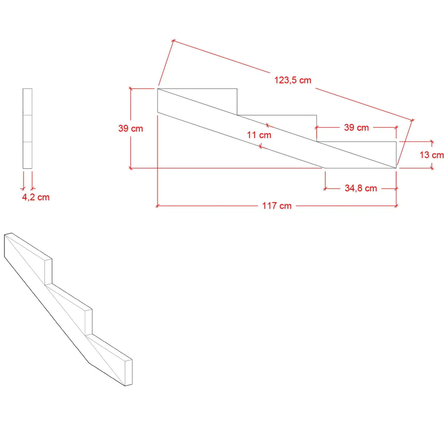 Plus Trapper Og Lemme^trappevange 3 trin 19° 117x39 cm tryk imp.