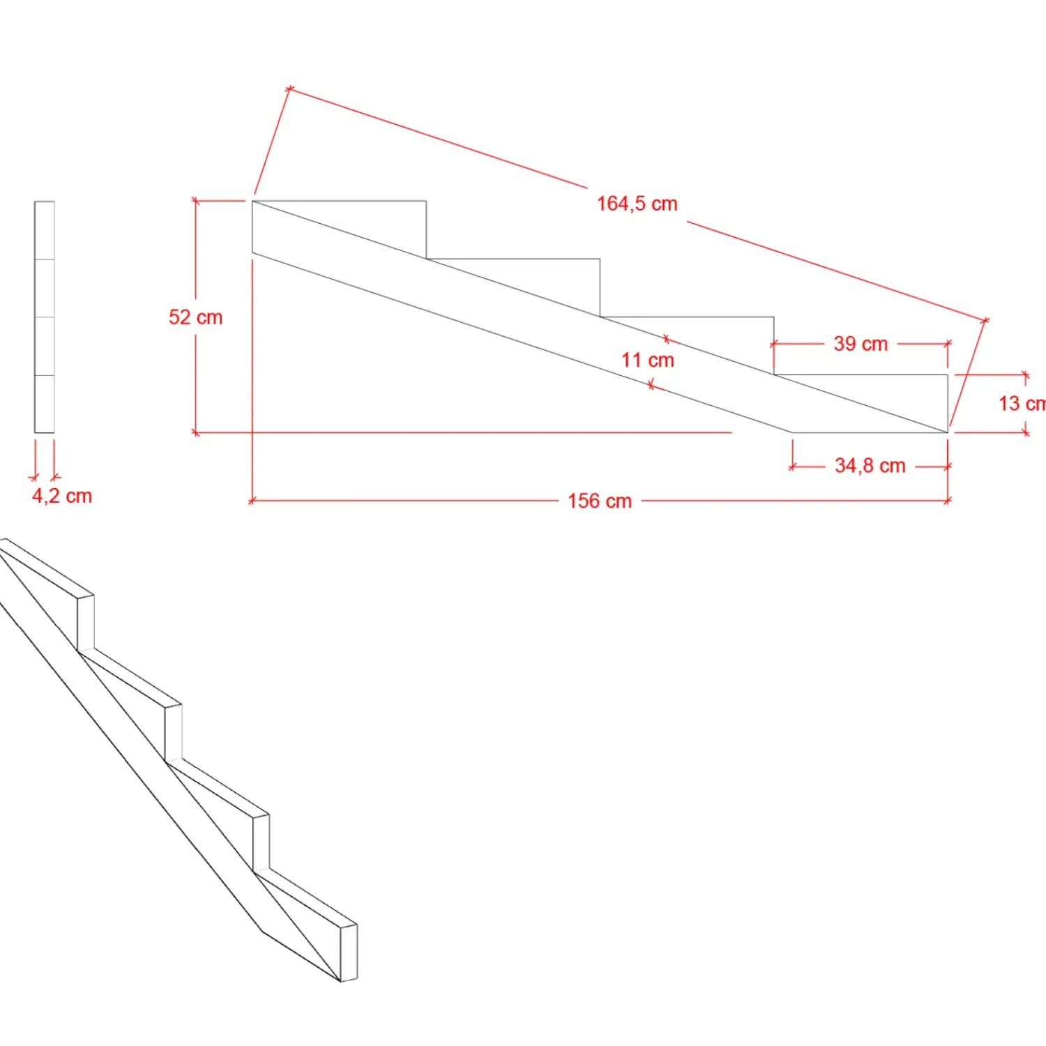 Outlet Plus trappevange 4 trin 19° 156x52 cm tryk imp.