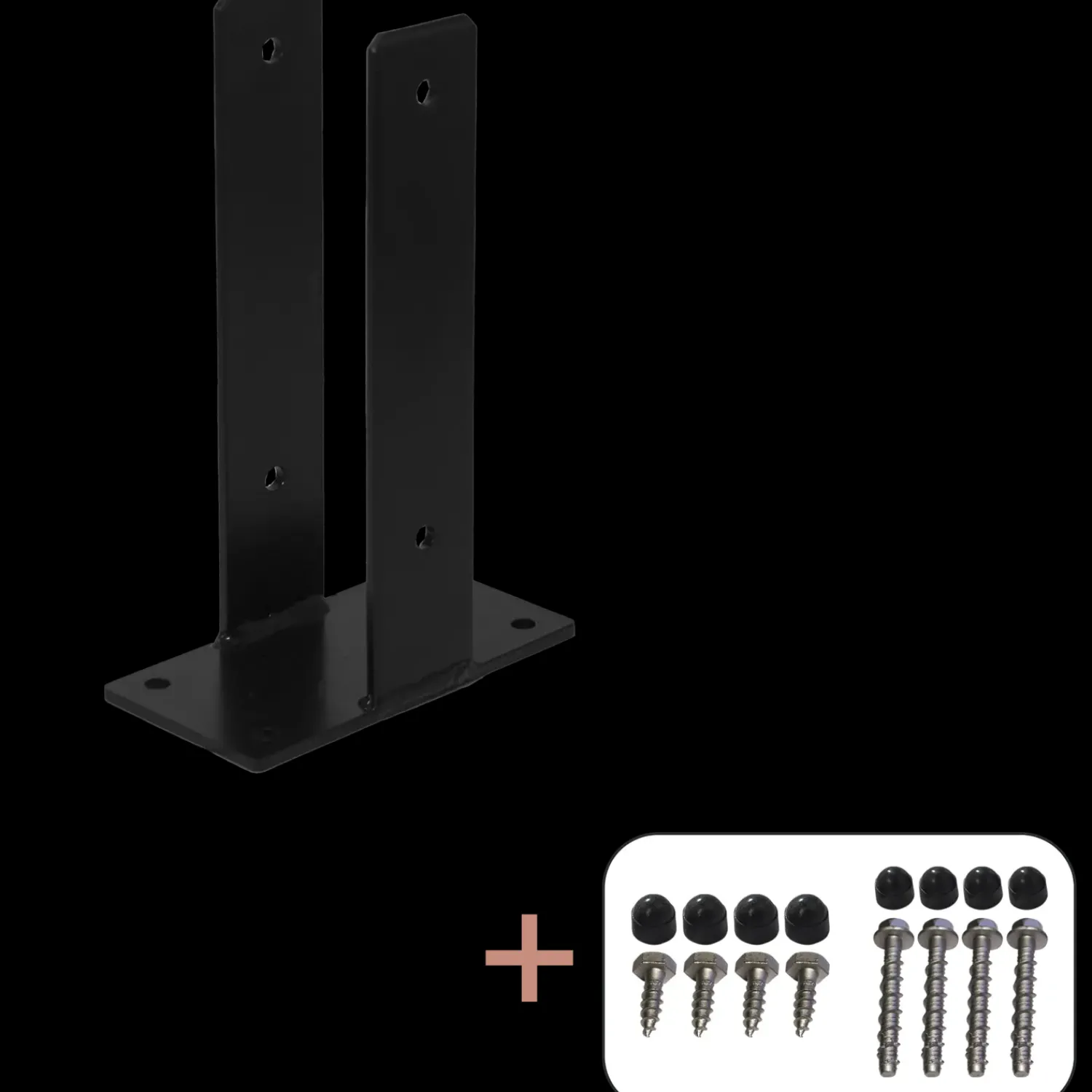 Plus Tilbehør Til Hegn^Ustolpefod til fundament 9x9x30 cm m/skruer sort