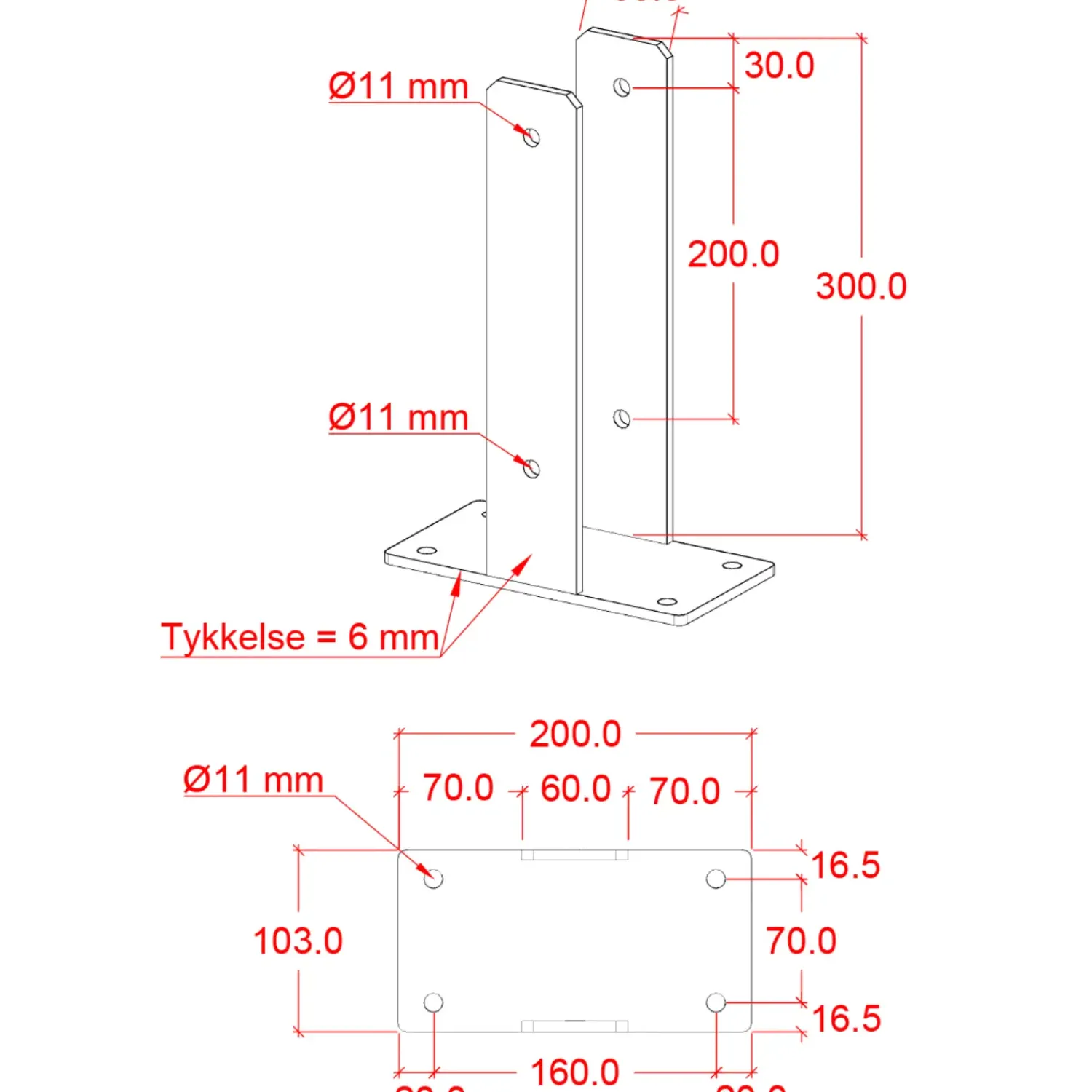 Plus Tilbehør Til Hegn^Ustolpefod til fundament 9x9x30 cm m/skruer sort