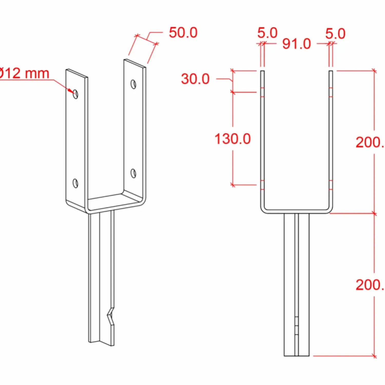 Clearance Plus U-stolpefod t/nedstøbning 9x9 cm sort
