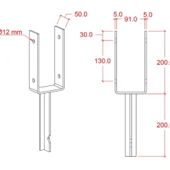 Plus Tilbehør Til Hegn^UStolpefod  9x9 cm stolper  til nedstøbning  m/skruer sort