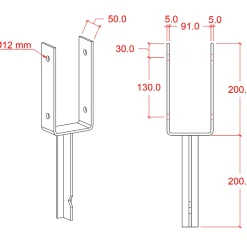 Hot Plus UStolpefod  9x9 cm stolper  til nedstøbning  m/skruer