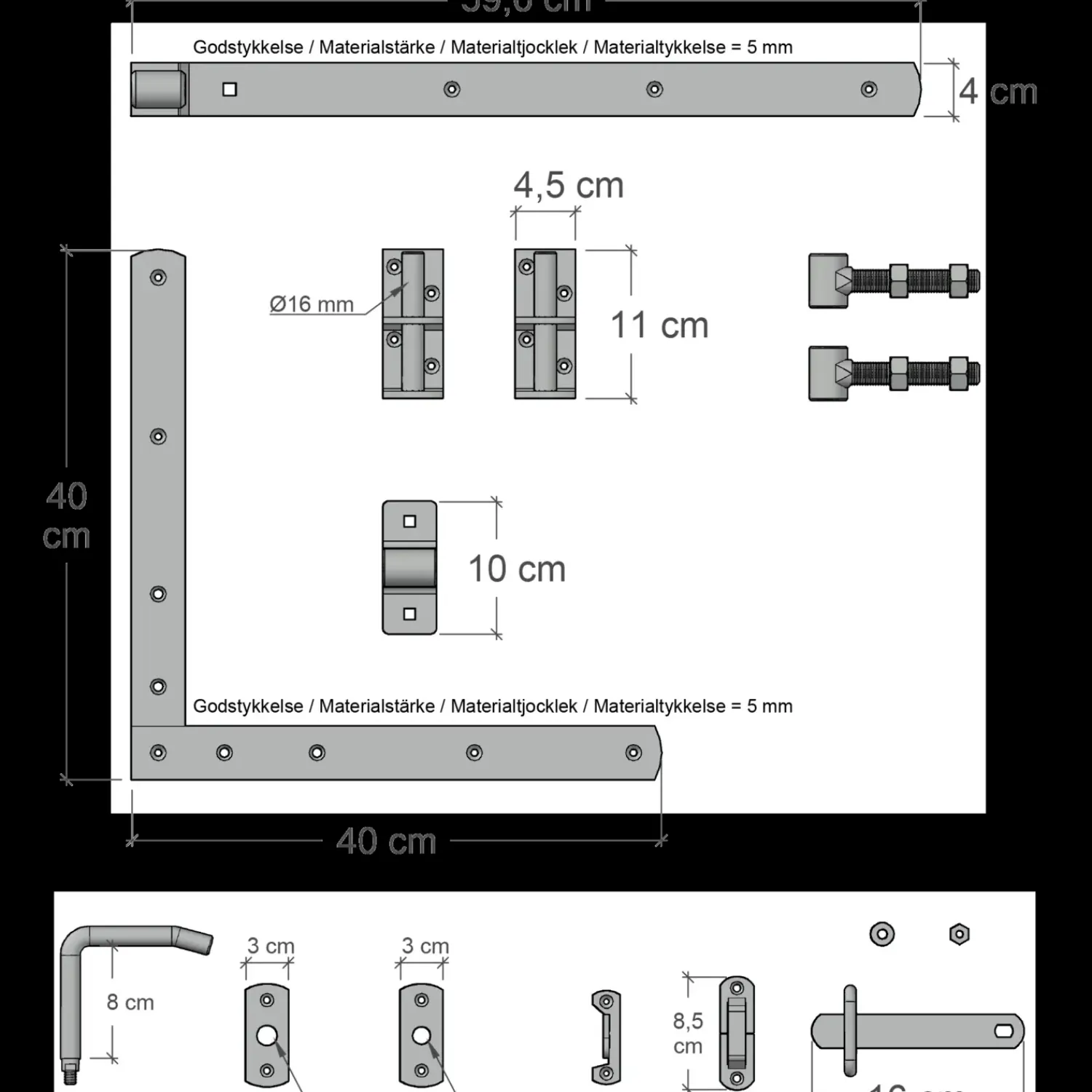 New Plus Vinesse enkeltlåge inkl. beslag 100x98 cm sort