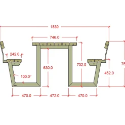 Plus Bord- Og Bænkesæt^Wega bord/bænkesæt med 2 ryglæn 177 cm trykimp