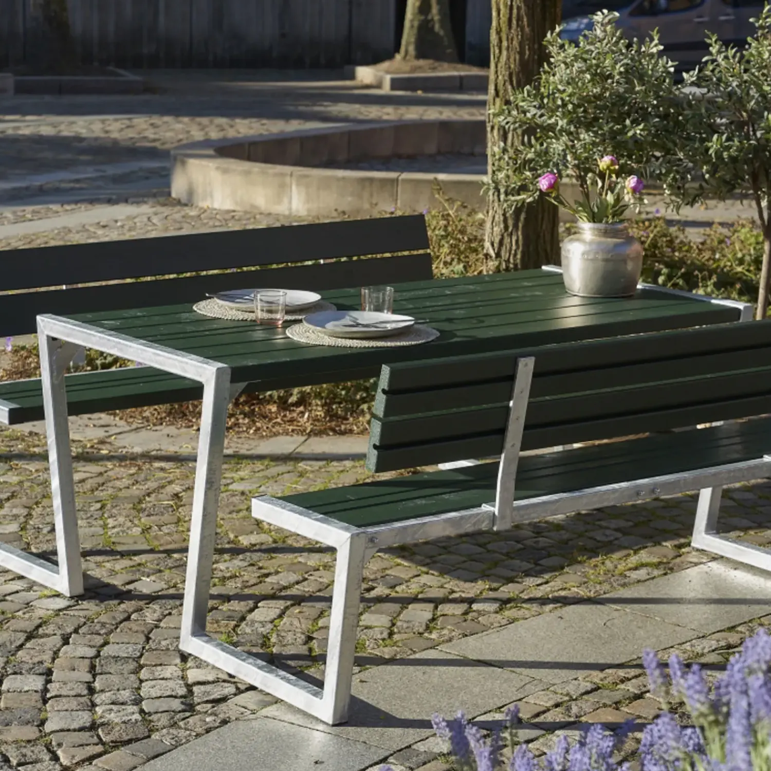 Plus Bord- Og Bænkesæt^Zigma bord- og bænkesæt med 2 ryglæn grøn, 176 cm