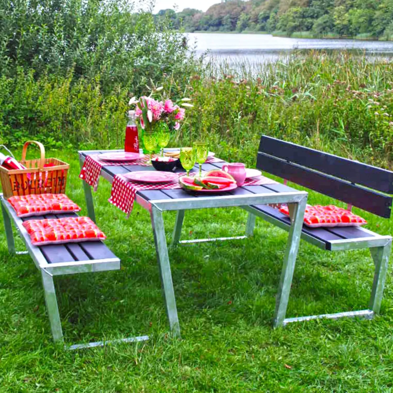 Plus Bord- Og Bænkesæt^Zigma bord- og bænkesæt med 2 ryglæn grøn, 176 cm