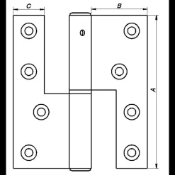 New Peder Nielsen PN dørhængsel højre skarpe hjørner 123x45 mm varmforz.