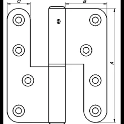 Peder Nielsen Hængsler^PN dørhængsel venstre runde hjørner 123x45 mm varmforz.