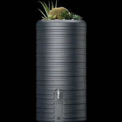 Discount Regnvandstønde 300 L grå inkl. hane og planteskål