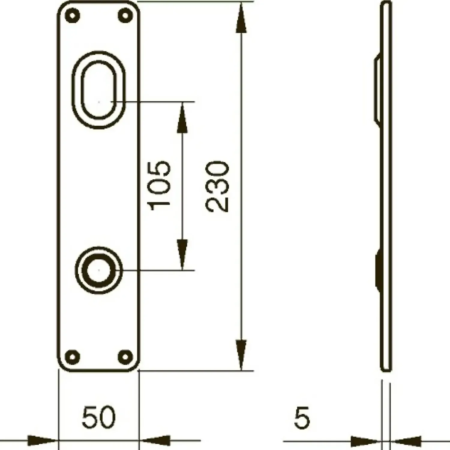 Ruko Låsekasser, Cylindre Og Dørbeslag^5308/5309 langskilt sæt 230x50x5 mm rustfrit stål inkl. tilbehør