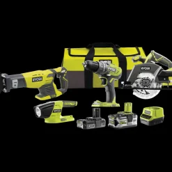 Ryobi Elværktøjssæt^R18CK4-252S håndværkersæt 4 dele 1x2,0 + 1x5,0 Ah batterier 18V ONE+
