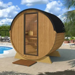 Udendørs Saunaer^Saunatønde med glasdør, 3-4 pers., Thermowood (Saml-Selv) (uden ovn)