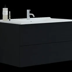 Bademiljøer^Scanbad Aria badmøbel m/vask, 2 skuffer, push open, sort eg 81 cm
