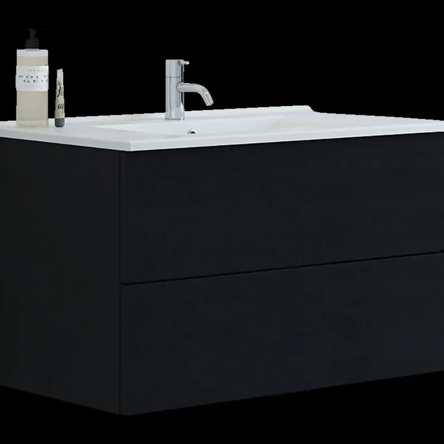 Bademiljøer^Scanbad Aria badmøbel m/vask, 2 skuffer, push open, sort eg 81 cm