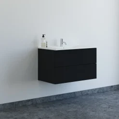 Bademiljøer^Scanbad Aria badmøbel m/vask, 2 skuffer, push open, sort eg 81 cm