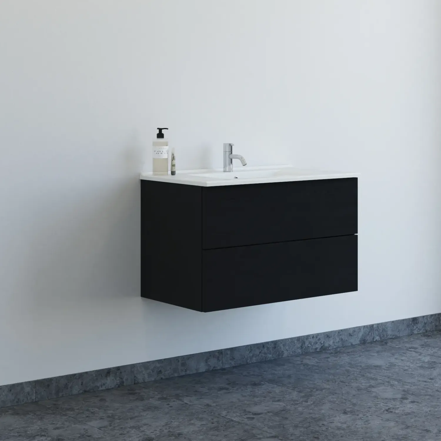 Bademiljøer^Scanbad Aria badmøbel m/vask, 2 skuffer, push open, sort eg 81 cm