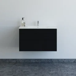 Bademiljøer^Scanbad Aria badmøbel m/vask, 2 skuffer, push open, sort eg 81 cm