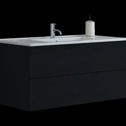 Bademiljøer^Scanbad Aria badmøbel m/vask, 2 skuffer, push open, sort eg 81 cm