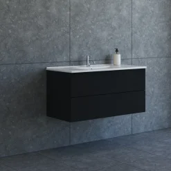 Bademiljøer^Scanbad Aria badmøbel m/vask, 2 skuffer, push open, sort eg 81 cm