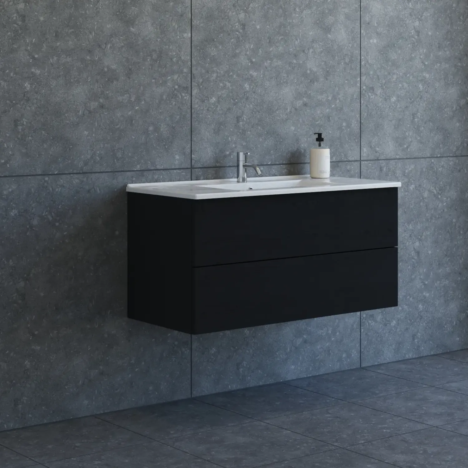 Bademiljøer^Scanbad Aria badmøbel m/vask, 2 skuffer, push open, sort eg 81 cm