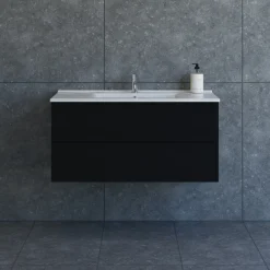 Bademiljøer^Scanbad Aria badmøbel m/vask, 2 skuffer, push open, sort eg 81 cm