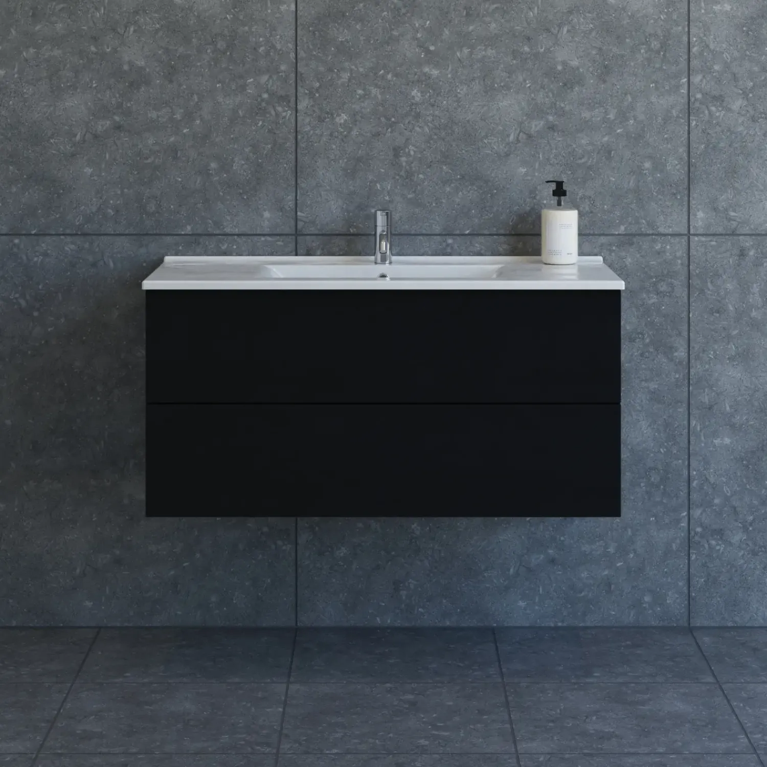 Bademiljøer^Scanbad Aria badmøbel m/vask, 2 skuffer, push open, sort eg 81 cm