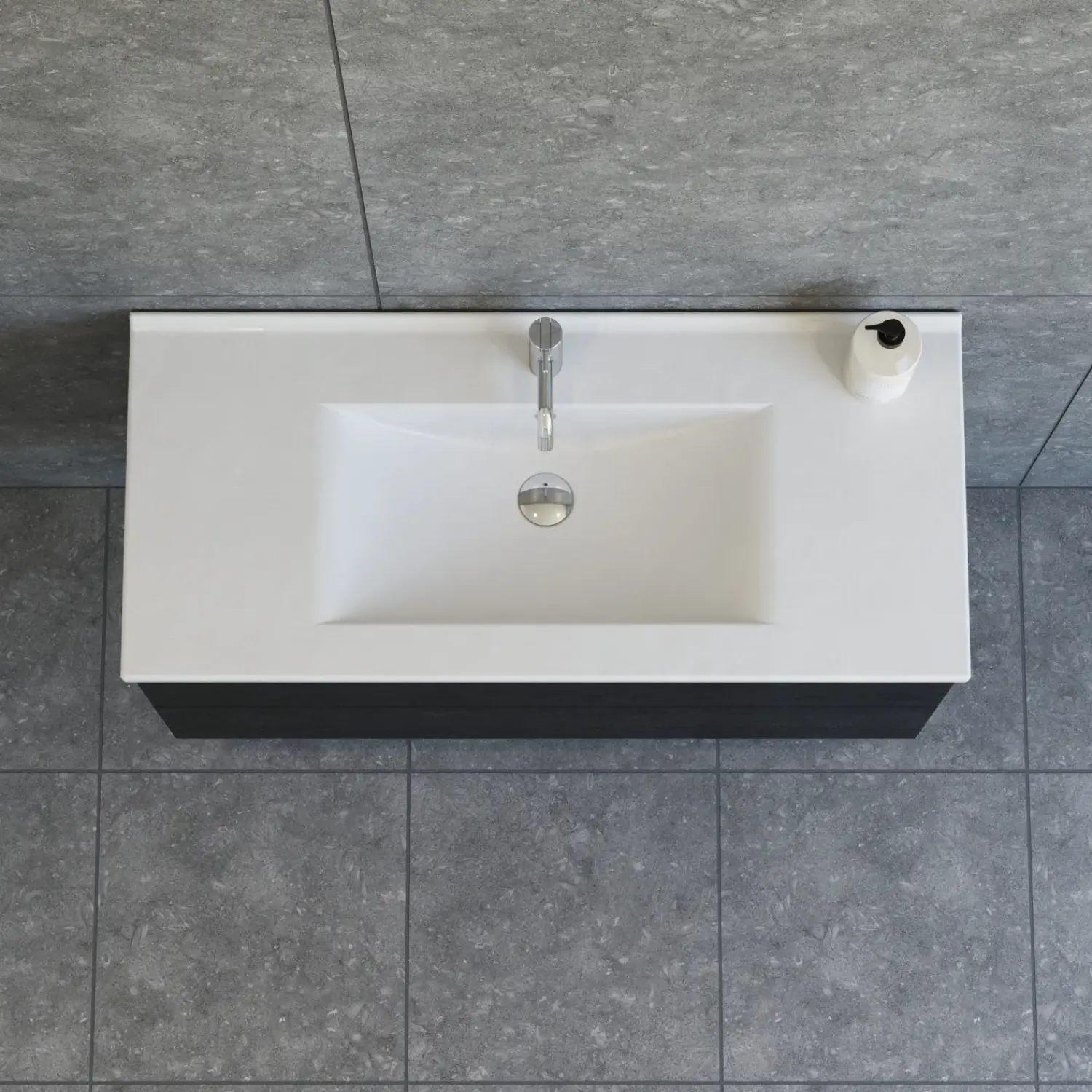 Bademiljøer^Scanbad Aria badmøbel m/vask, 2 skuffer, push open, sort eg 81 cm