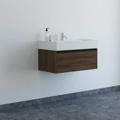 Bademiljøer^Scanbad badmøbel m/Asyre vask/højre, 1 skuffe, brun eg 81 cm