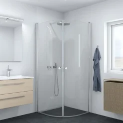 Scanbad Brusedøre Og Brusevægge^brusedør E - halvrund klart satin/klart glas, model 100