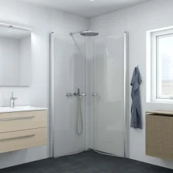 Scanbad Brusedøre Og Brusevægge^brusedør E - halvrund klart satin/klart glas, model 100