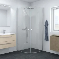 Sale Scanbad brusedør halvrund satin/klart glas model 90