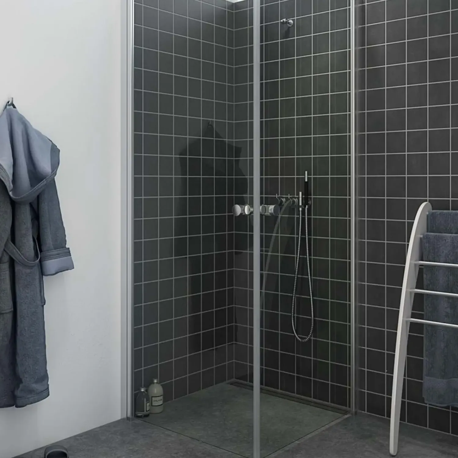 Online Scanbad brusehjørne m/svingdør 200x80 cm satin/klar glas