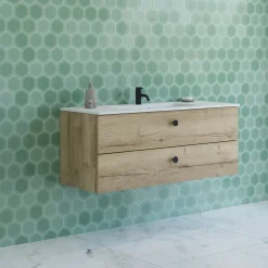 Outlet Scanbad Delta badmøbel m/Karat vask, 2 skuffer, natur eg 100 cm