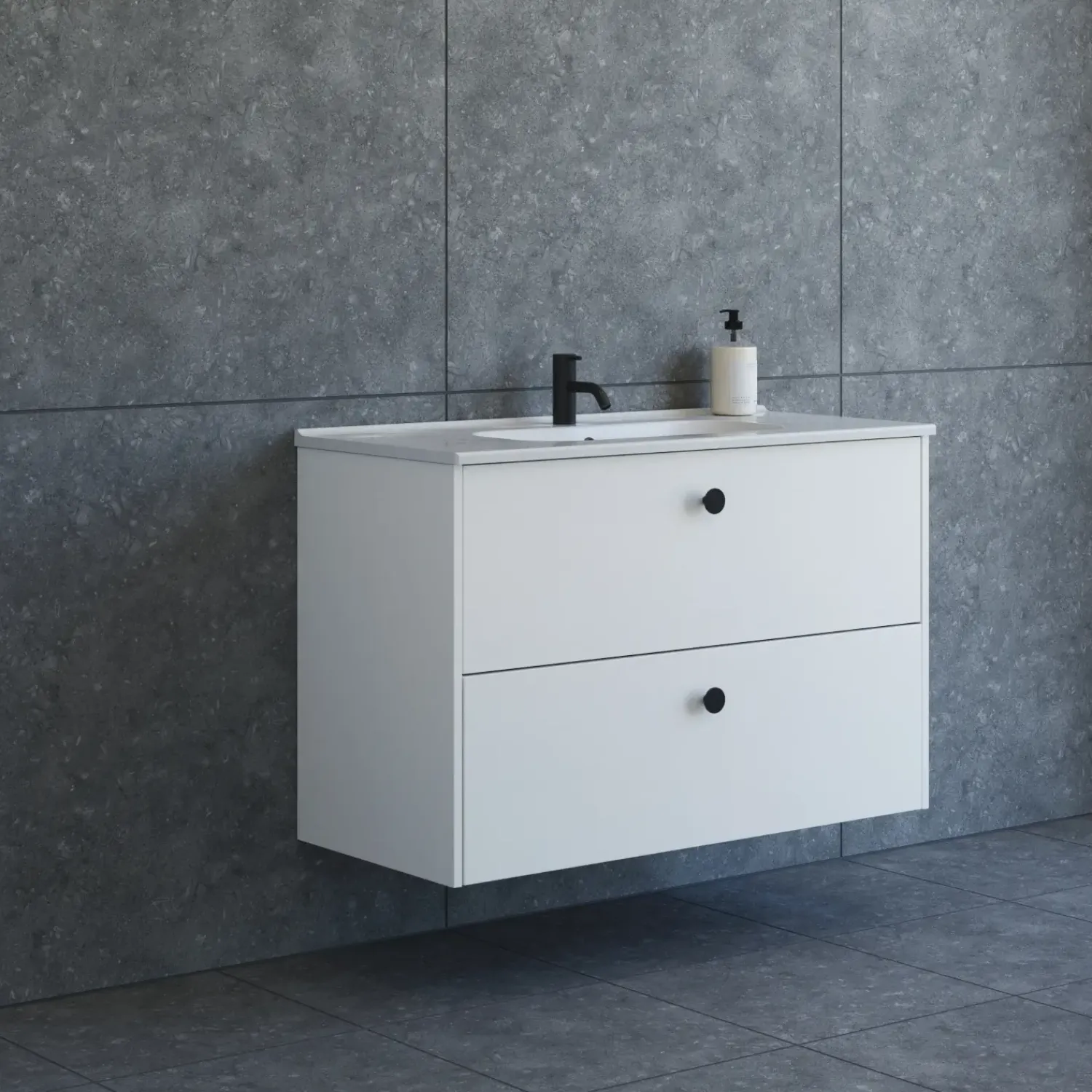 Scanbad Delta badmøbel m/Karat vask, 2 skuffer, hvid mat 100 cm