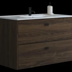 Bademiljøer^Scanbad Delta badmøbel m/Karat vask, 2 skuffer, brun eg 100 cm